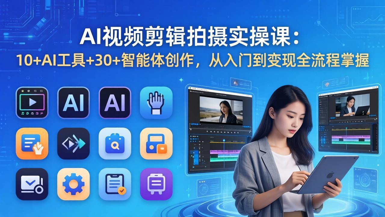 (17818期)AI 视频剪辑拍摄实操课:10+AI工具+30+智能体创作,从入门到变现全流程掌握 (17818期)AI 视频剪辑拍摄实操课:10+AI工具+30+智能体创作,从入门到变现全流程掌握