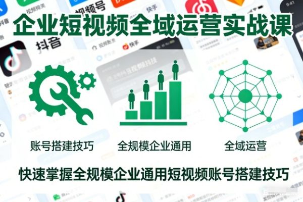 企业短视频全域运营实战课，快速掌握全规模企业通用短视频账号搭建技巧