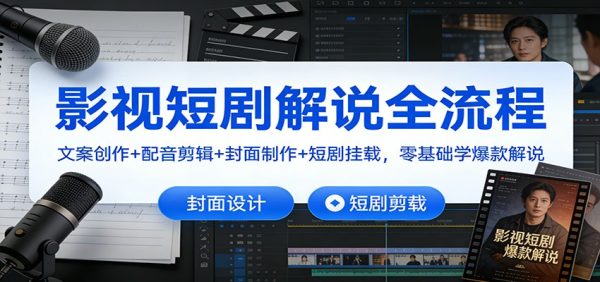 影视短剧解说全流程：文案创作+配音剪辑+封面制作+短剧挂载，零基础学爆款解说