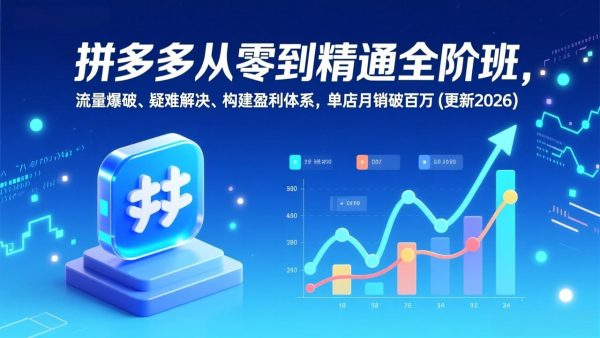 （17148期）拼多多从零到精通全阶班，流量爆破、疑难解决，构建盈利体系，单店月销破百万(更新2026)