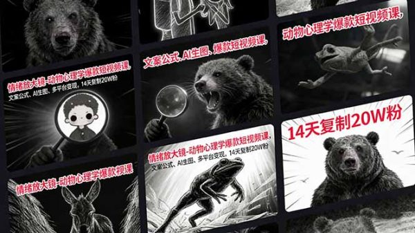 （17376期）情绪放大镜-动物心理学爆款短视频课，文案公式、AI生图、多平台变现，14天复制20W粉
