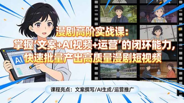 （17461期）漫剧高阶实战课：掌握“文案+AI视频+运营”的闭环能力，快速批量产出高质量漫剧短视频