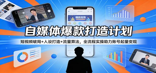 自媒体爆款打造计划：短视频破局+人设打造+流量算法，全流程实操助力账号起量变现