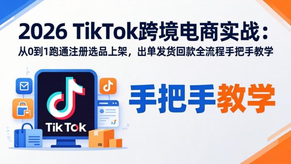 (17850期)2026TikTok跨境电商实战:从0到1跑通注册选品上架,出单发货回款全流程手把手教学