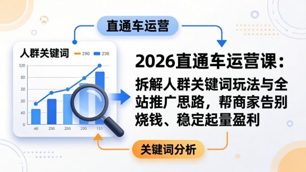 (17898期)2026直通车运营课:拆解人群关键词玩法与全站推广思路,帮商家告别烧钱、稳定起量盈利
