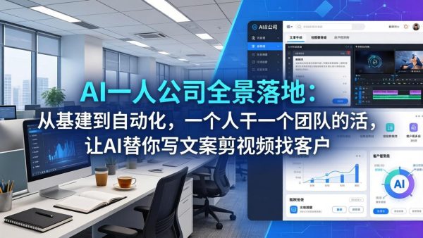 （17939期）AI一人公司全景落地：从基建到自动化，一个人干一个团队的活，让AI替你写文案剪视频找客户